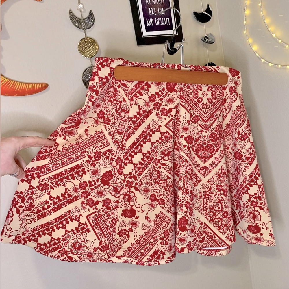 Cerise & Beige Bohemian Floral Skirt